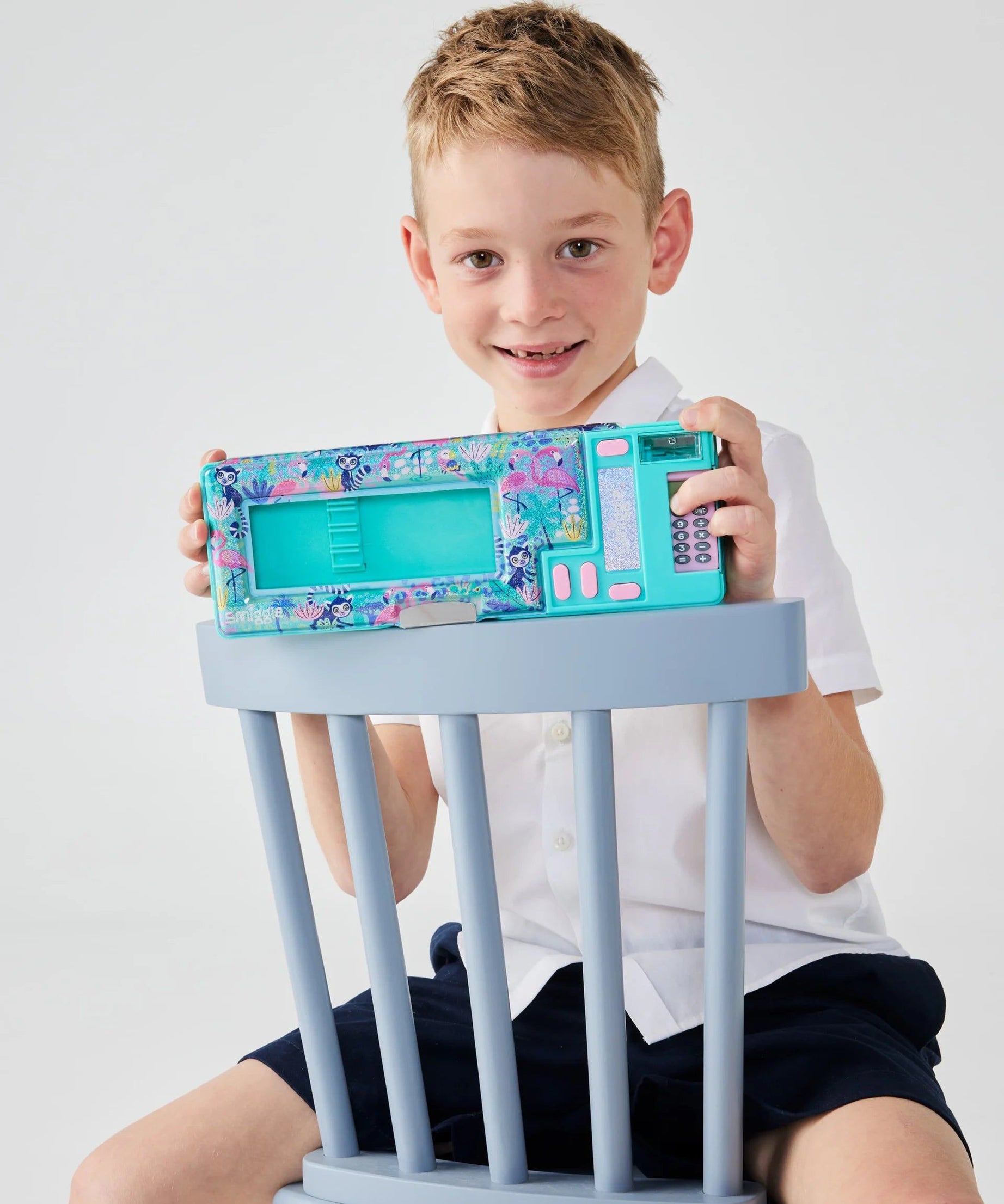 Smiggle - Wild Side Hesap Makineli Poput Otomatik Kalem Kutusu-Dinossi