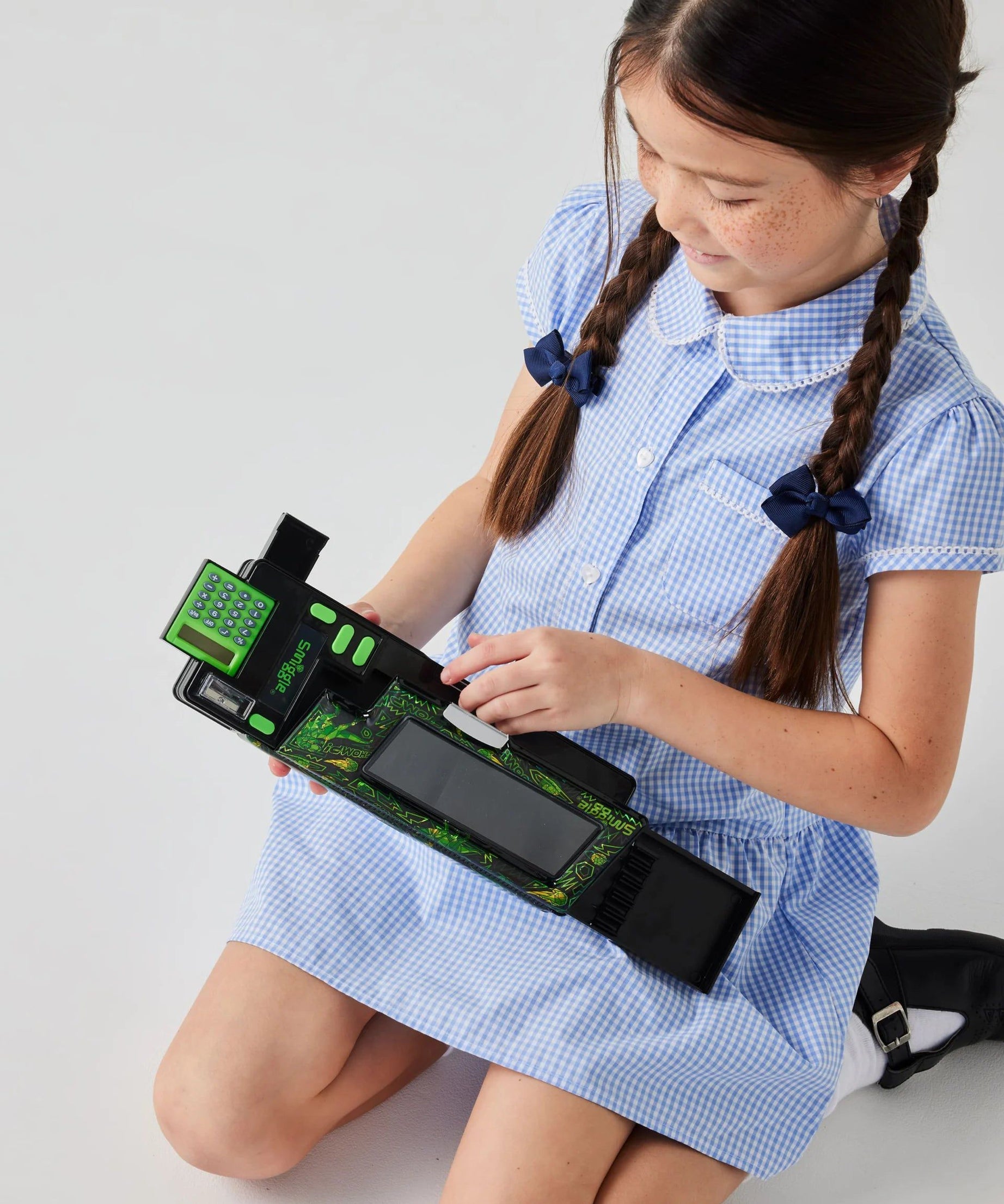 Smiggle - Wild Side Hesap Makineli Poput Otomatik Kalem Kutusu-Dinossi