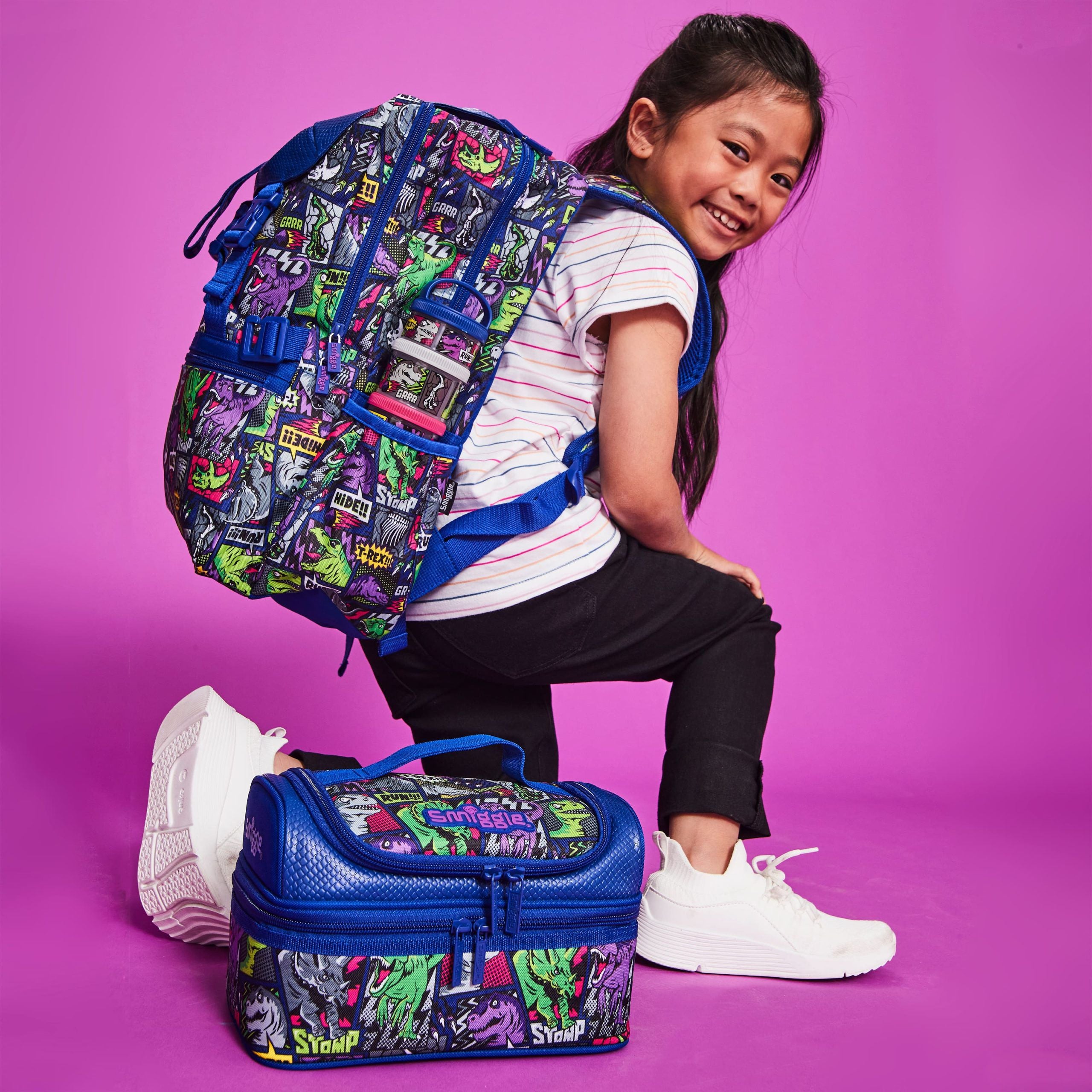 Smiggle - Bright Side Çift Katlı Beslenme Çantası-Dinossi