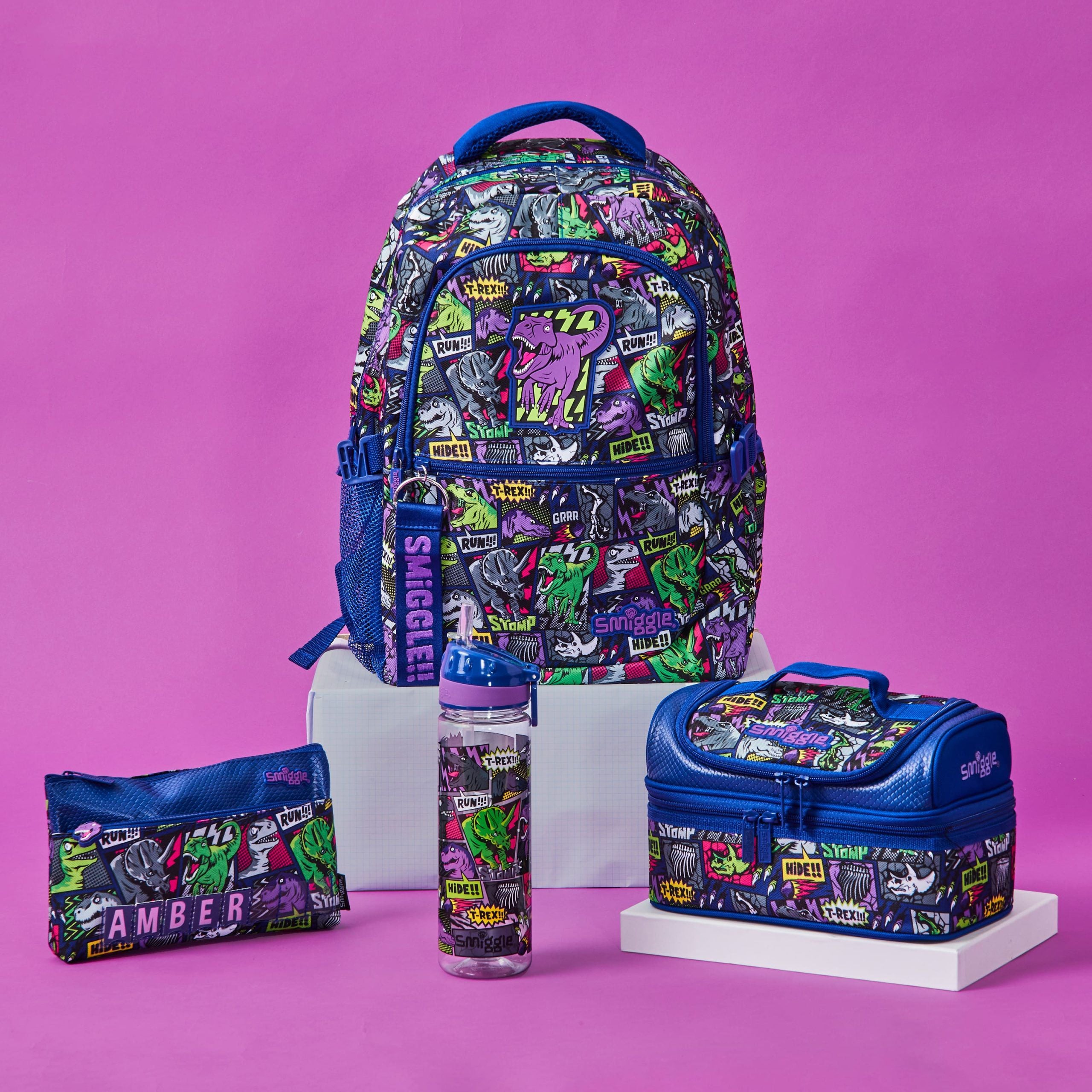 Smiggle - Bright Side Çift Katlı Beslenme Çantası-Dinossi