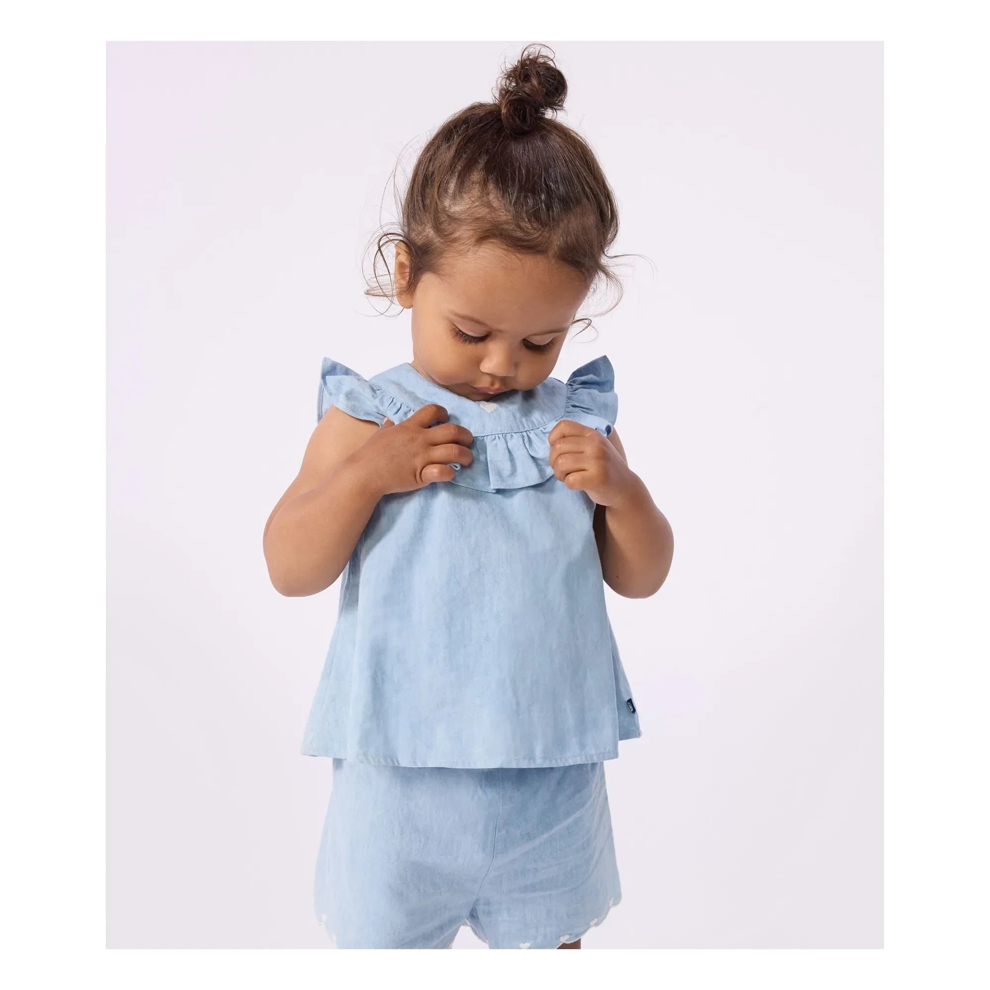 Petit Bateau - Açık Mavi Denim Yaka Chambray