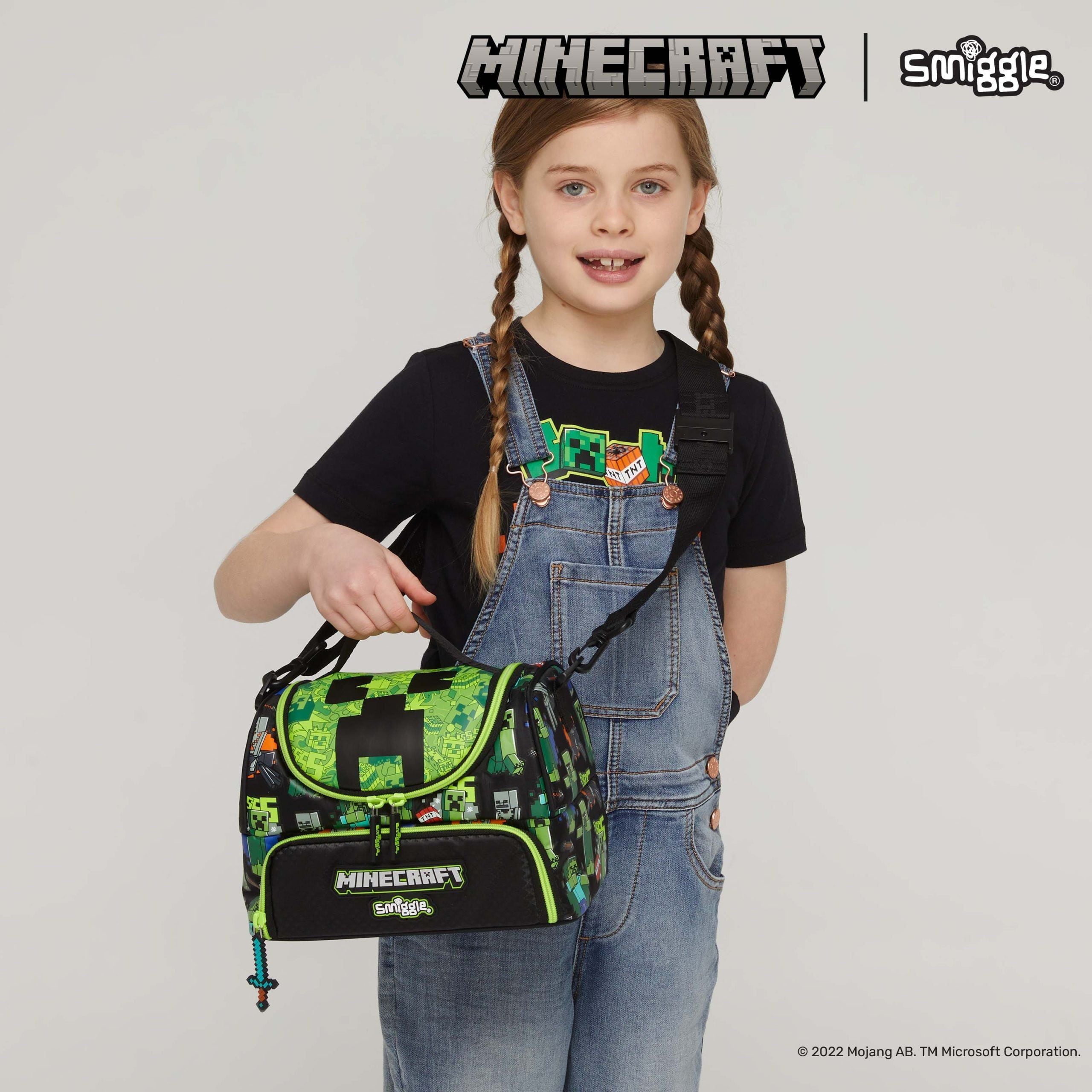 Smiggle - Minecraft Çift Katlı Askılı Beslenme Çantası-Dinossi