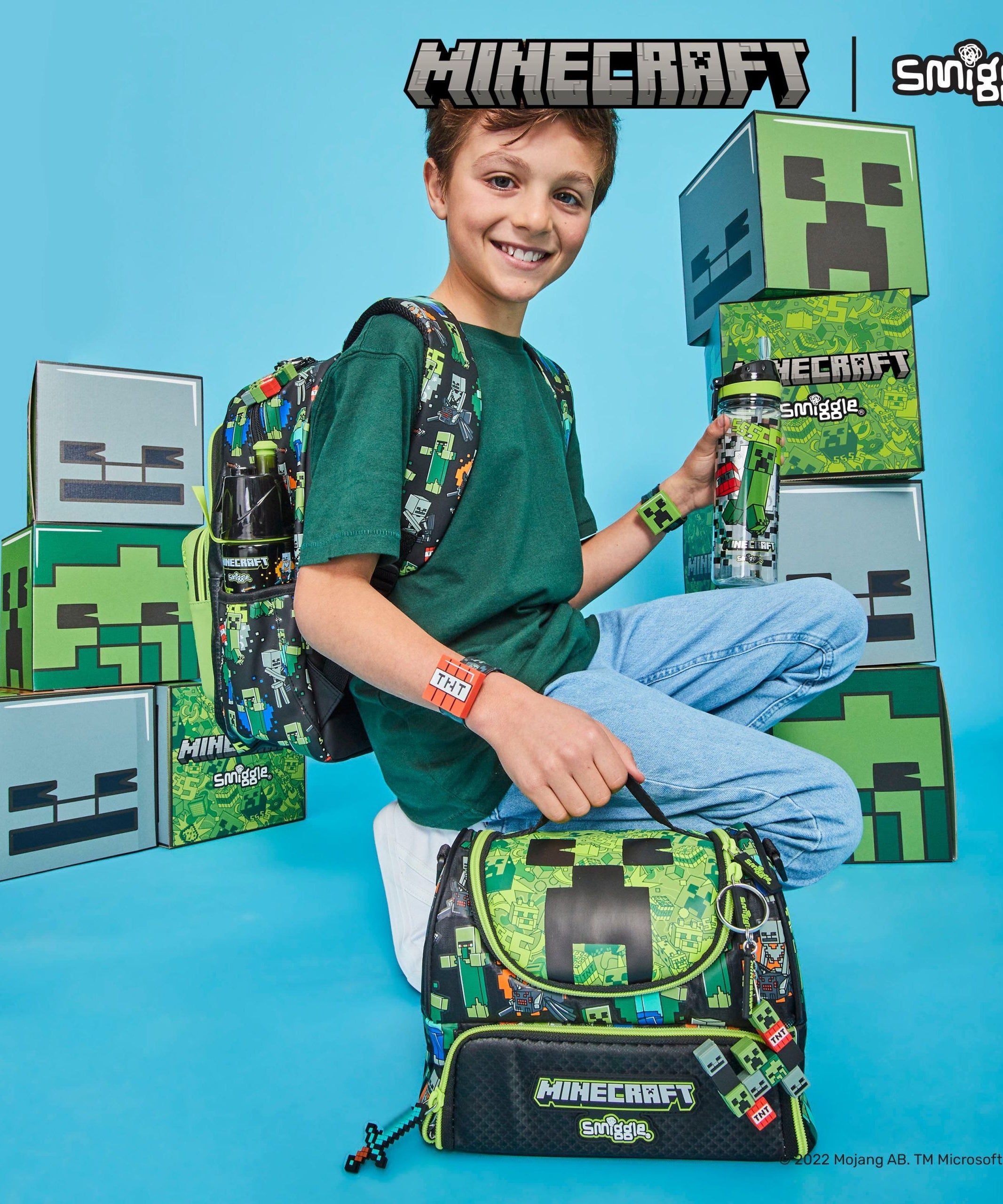 Smiggle - Minecraft Çift Katlı Askılı Beslenme Çantası-Dinossi