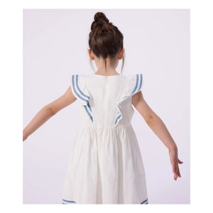 Petit Bateau - Organik pamuk poplin fırfırlı elbise | Beyaz