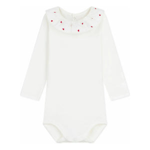 Petit Bateau - Organik pamuklu fırfırlı yakalı body | Beyaz
