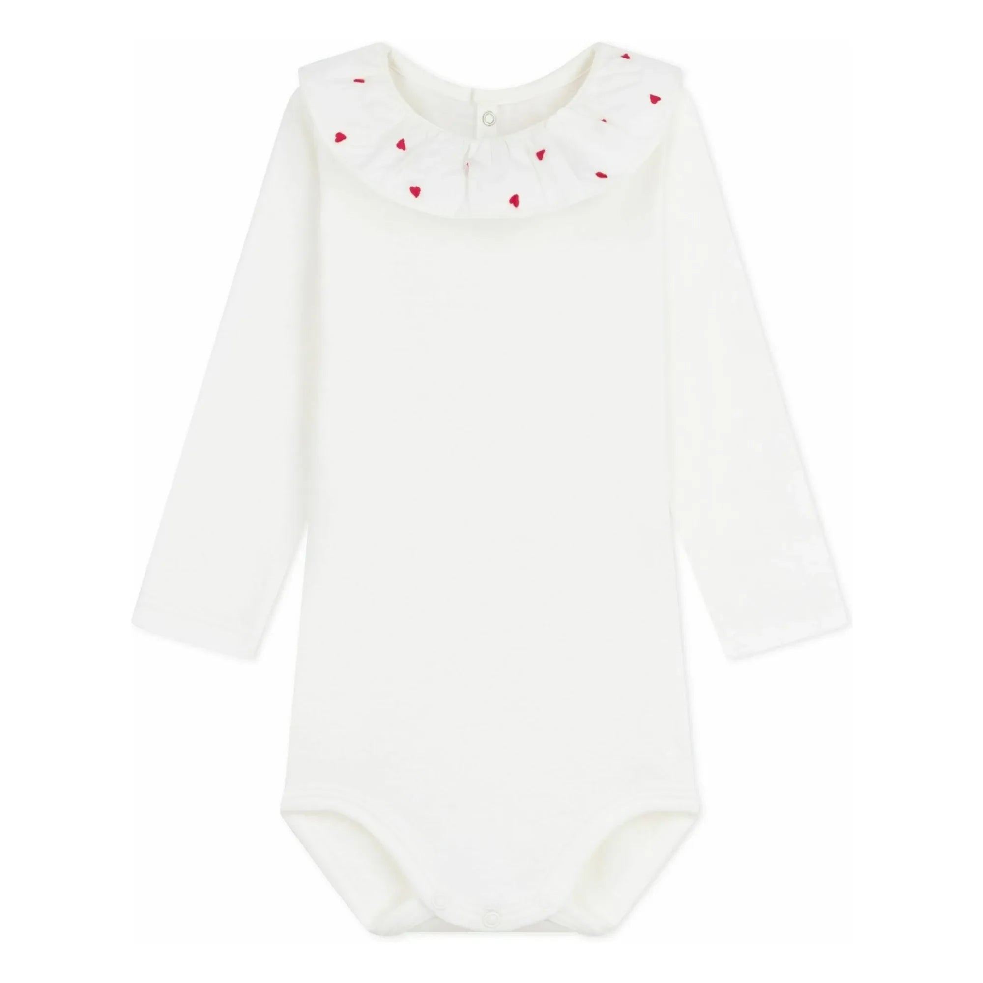 Petit Bateau - Organik pamuklu fırfırlı yakalı body | Beyaz