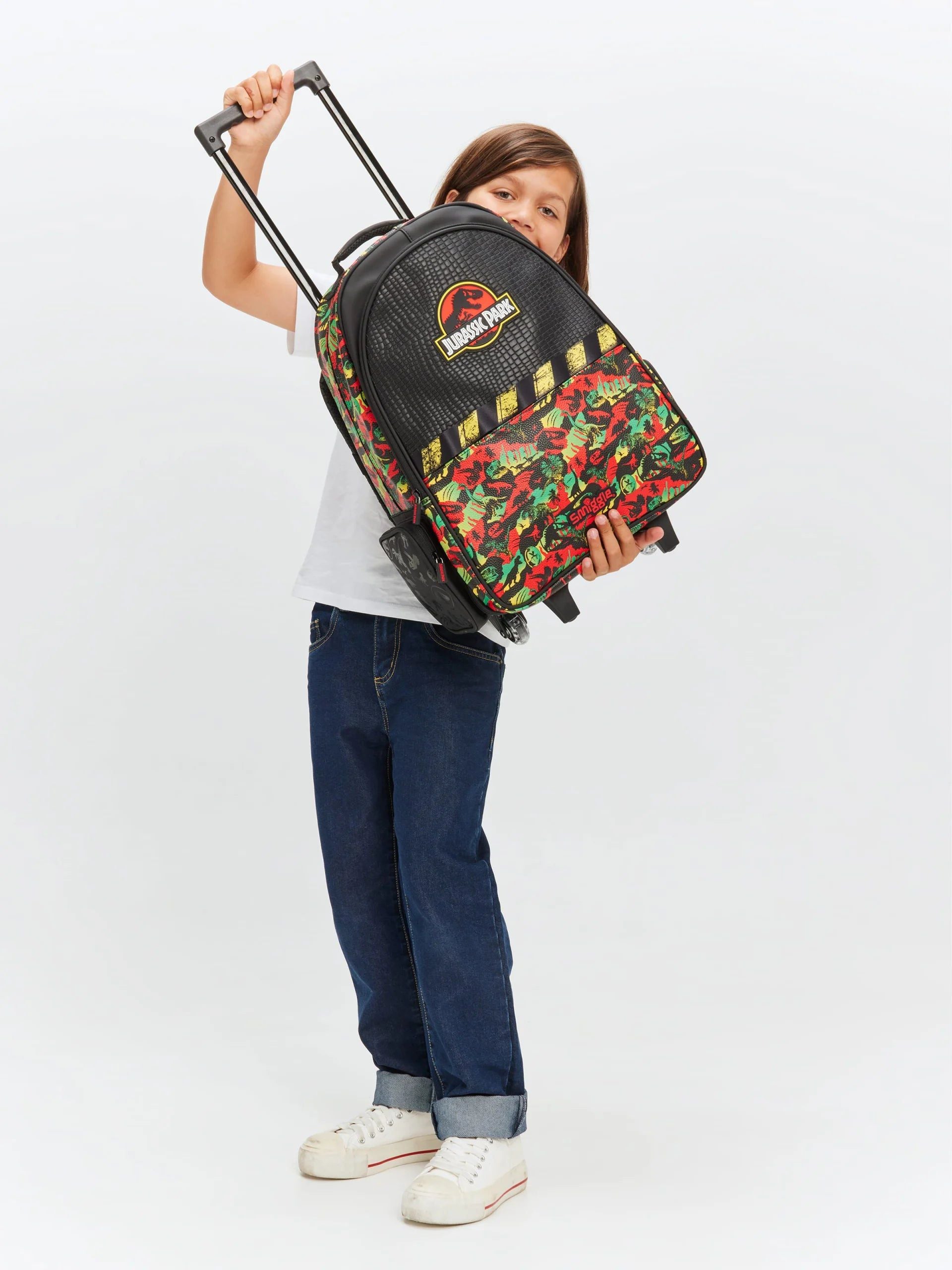 Smiggle - Jurassic Park Işıklı Tekerlekli Çekçekli Sırt Çanta-Dinossi