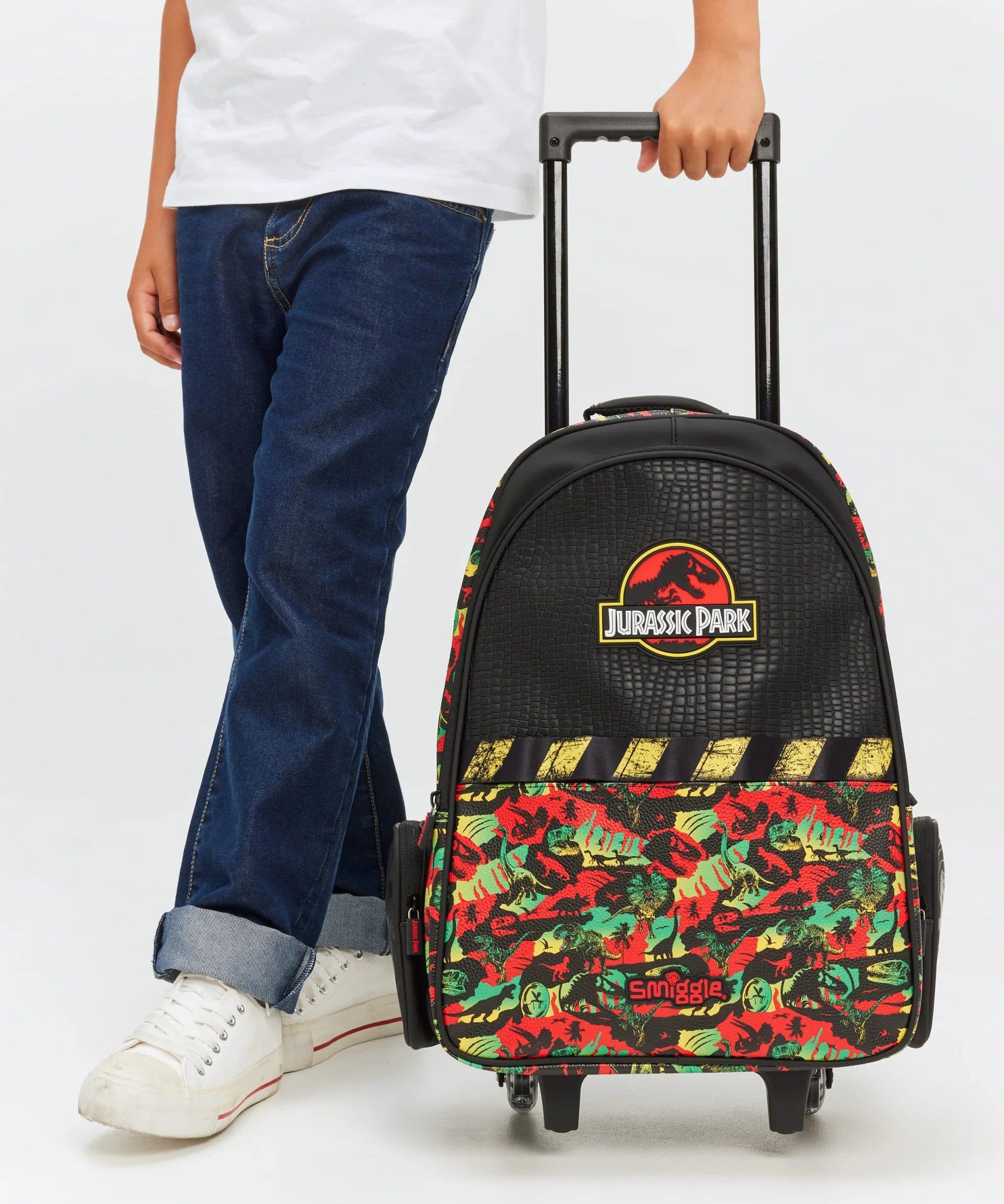 Smiggle - Jurassic Park Işıklı Tekerlekli Çekçekli Sırt Çanta-Dinossi