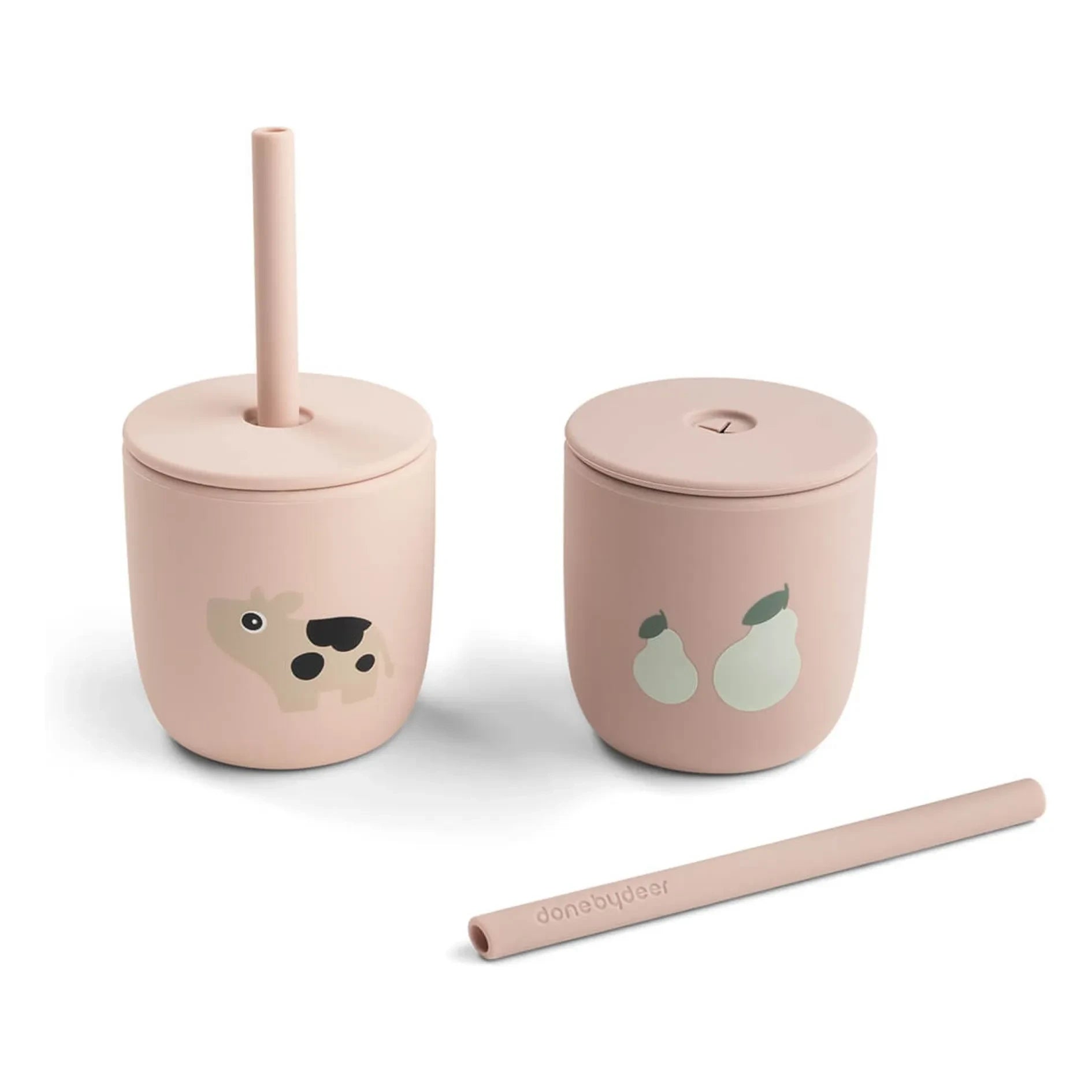 Done by deer - Tiny Farm pipetli bardaklar - 2'li Set | Pembe