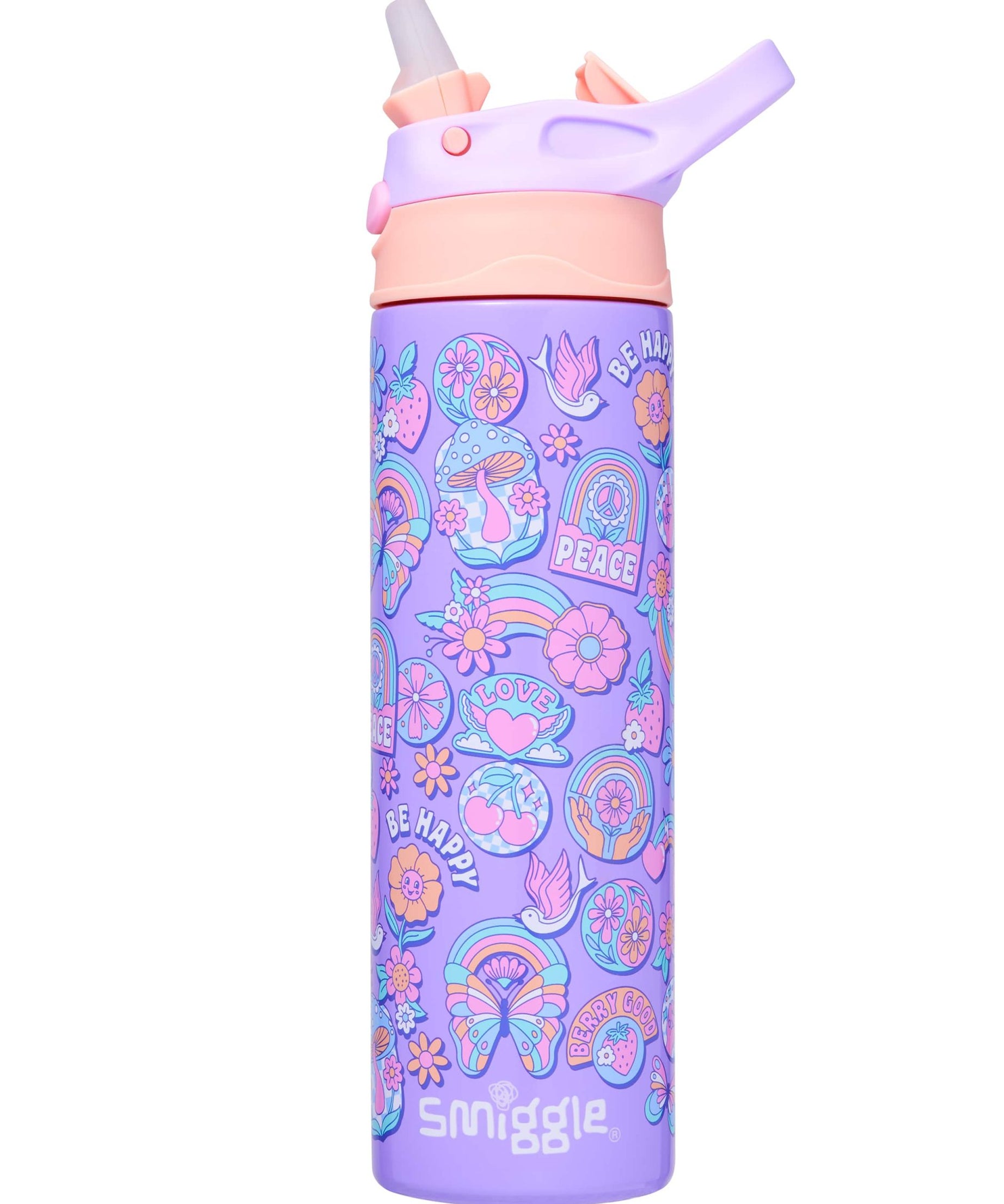 Smiggle - Limitless Paslanmaz Çelik 520ML Otomatik Pipetli Matara-Dinossi