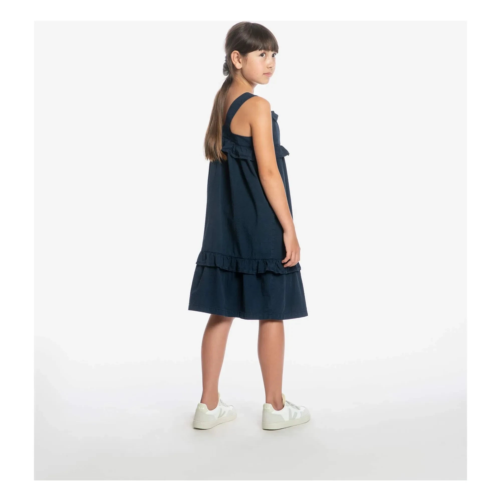 Matona - Halb-langes Rüschenkleid Bio-Baumwolle | Marineblau