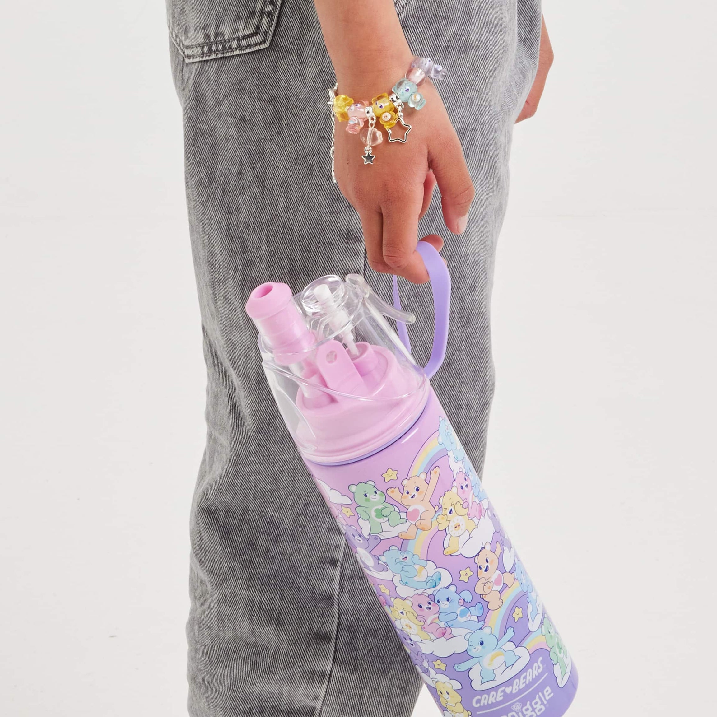 Smiggle - قمقمه استیل 500 میلی‌لیتری با اسپری آب طرح Care Bears