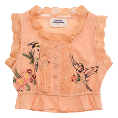 Maison Mangostan – Besticktes Oberteil mit Vogel | Orange
