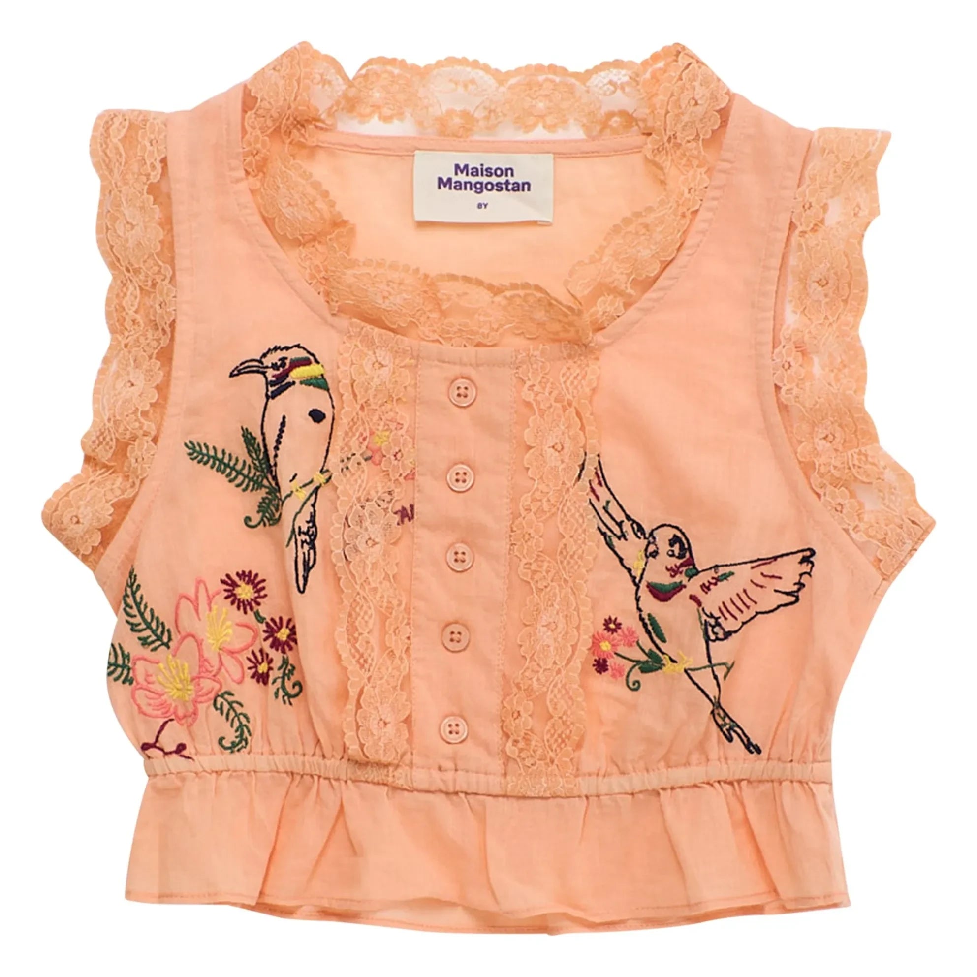 Maison Mangostan – Besticktes Oberteil mit Vogel | Orange