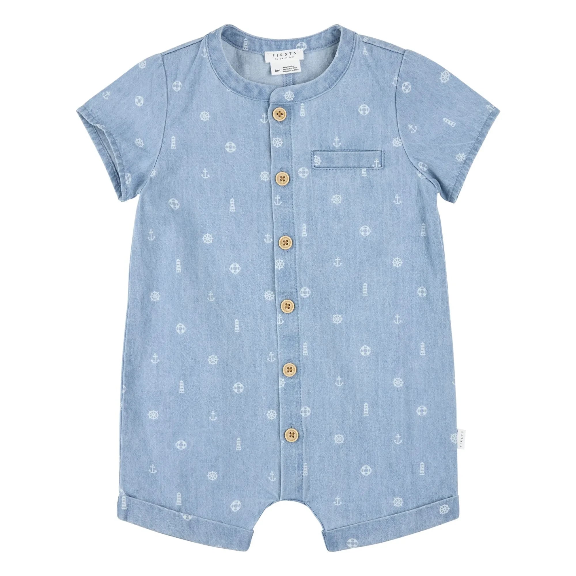 Petit Lem - Organic Cotton Chambray Anchor Jumpsuit | Denim blue