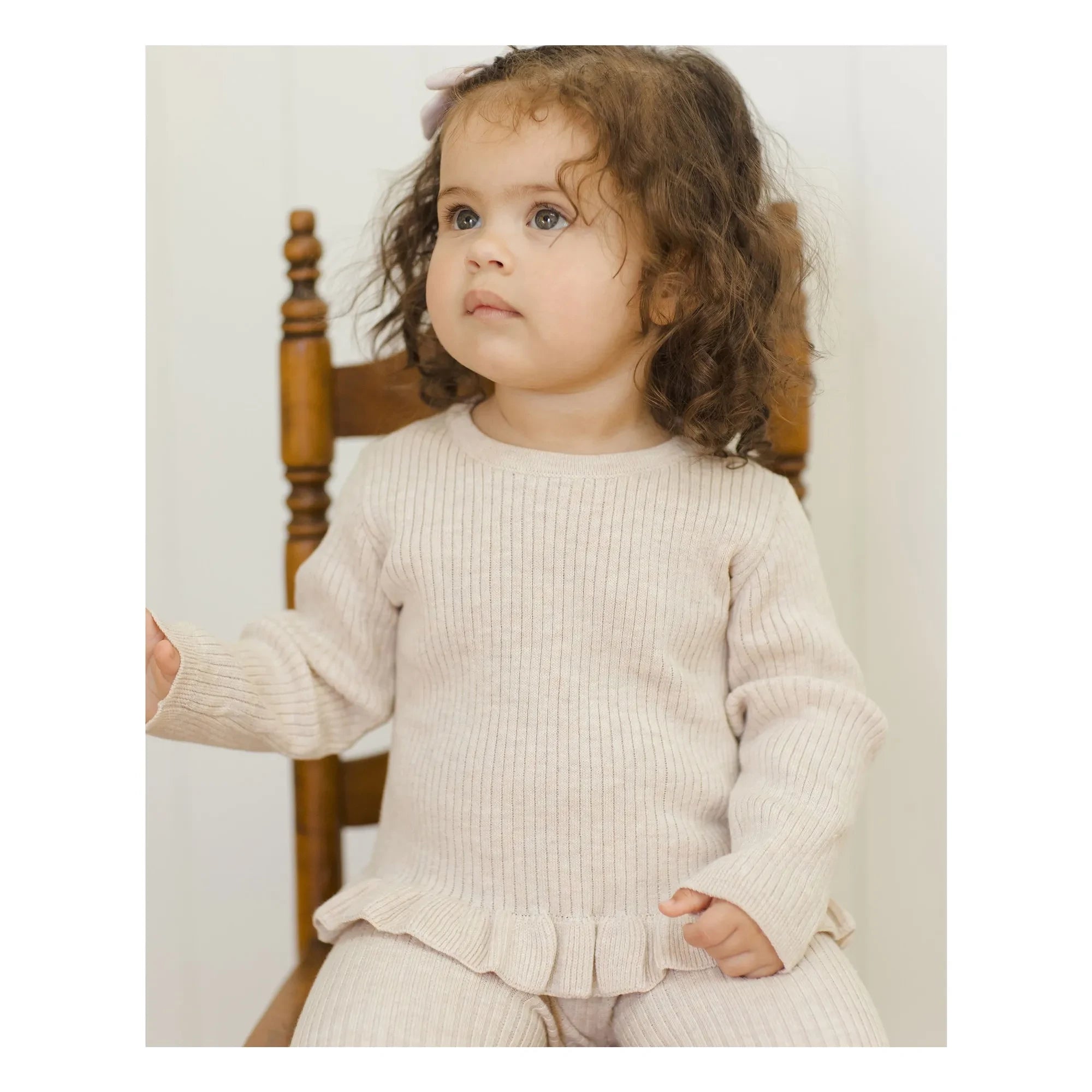 Quincy Mae - Peplum organik nervürlü örme T-shirt | Yulaf