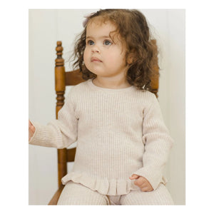 Quincy Mae - Peplum organik nervürlü örme T-shirt | Yulaf