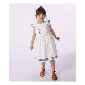 Petit Bateau - Organik pamuk poplin fırfırlı elbise | Beyaz