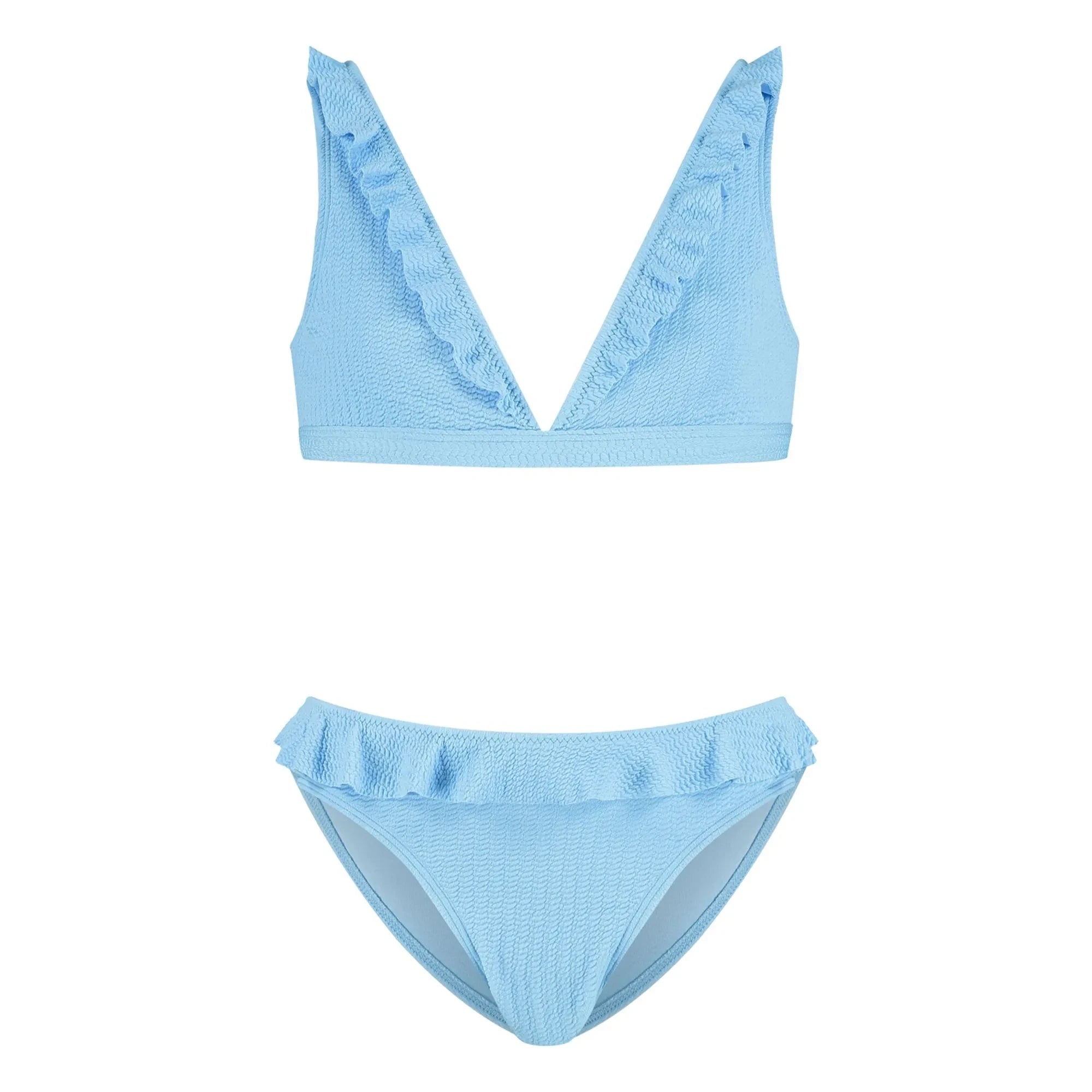 Beachlife - Dokulu Fırfırlı Mayo | Açık Mavi