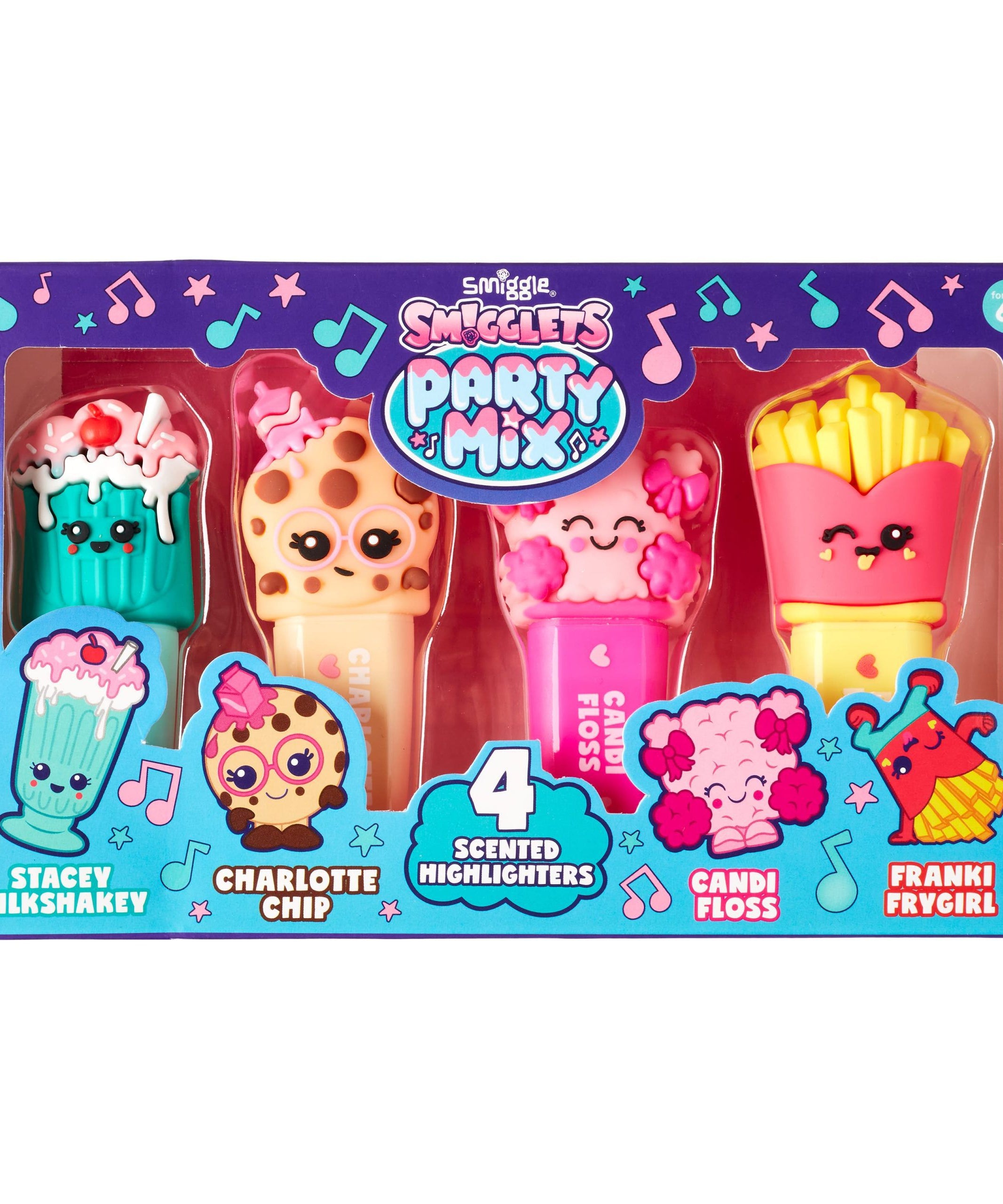 Smiggle - Smigglets Parti Karışımı Kokulu Fosforlu Kalem Paketi X4-Dinossi