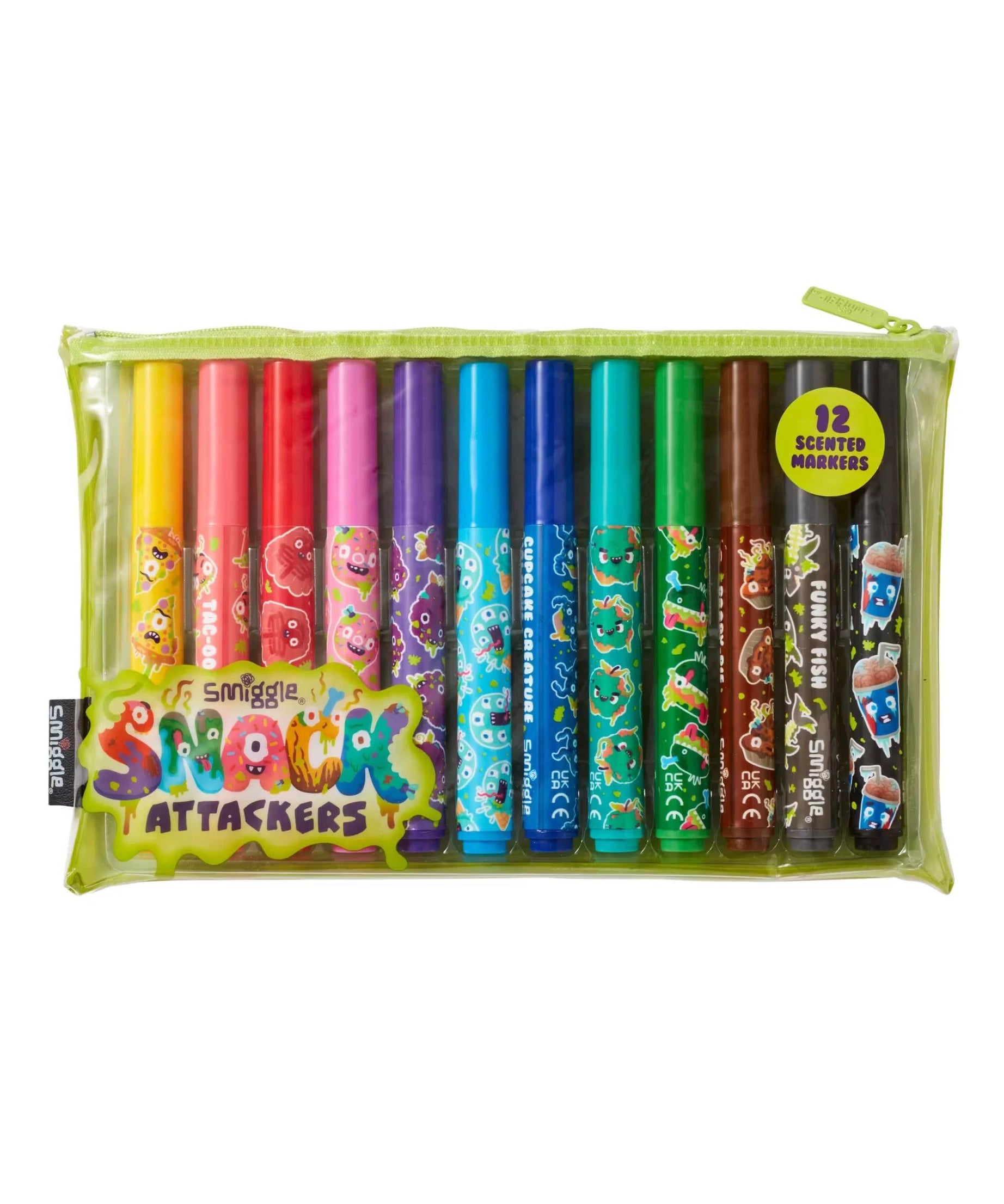 Smiggle - Snack Attackers Kokulu 12'li Fosforlu Kalem ve Kalem Kutusu Seti-Dinossi