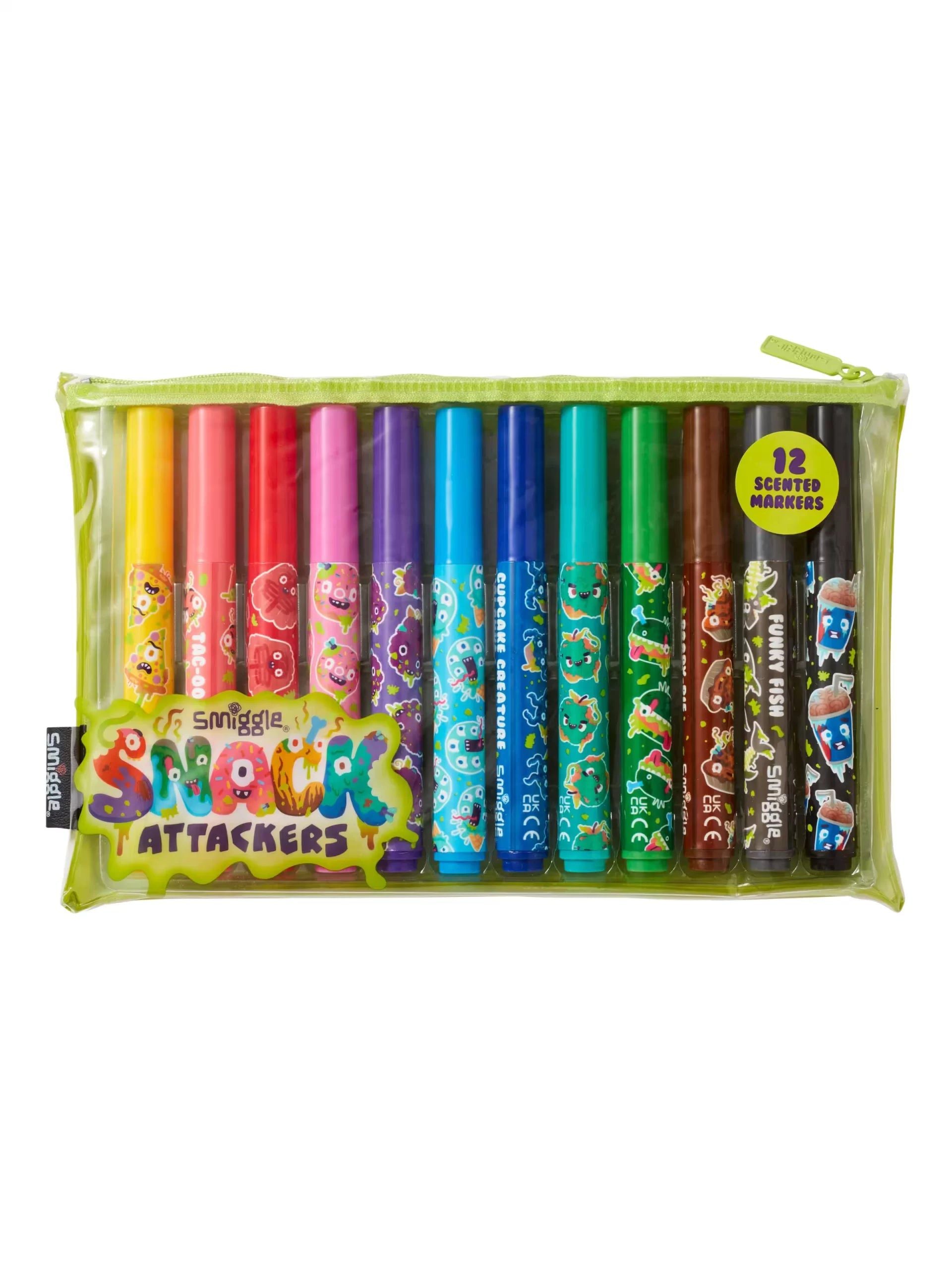 Smiggle - Snack Attackers Kokulu 12'li Fosforlu Kalem ve Kalem Kutusu Seti-Dinossi