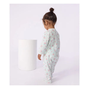 Petit Bateau - Pyjamas Dors Bien Çizgili Çiçekli | Beyaz