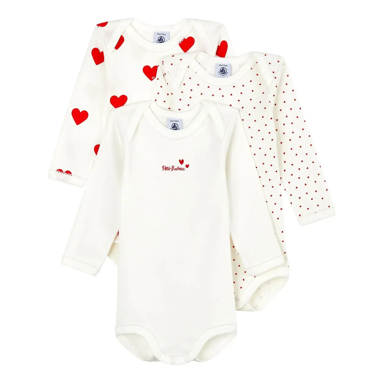 Petit Bateau - 3'lü Organik Pamuk Kalp Tulum | Beyaz