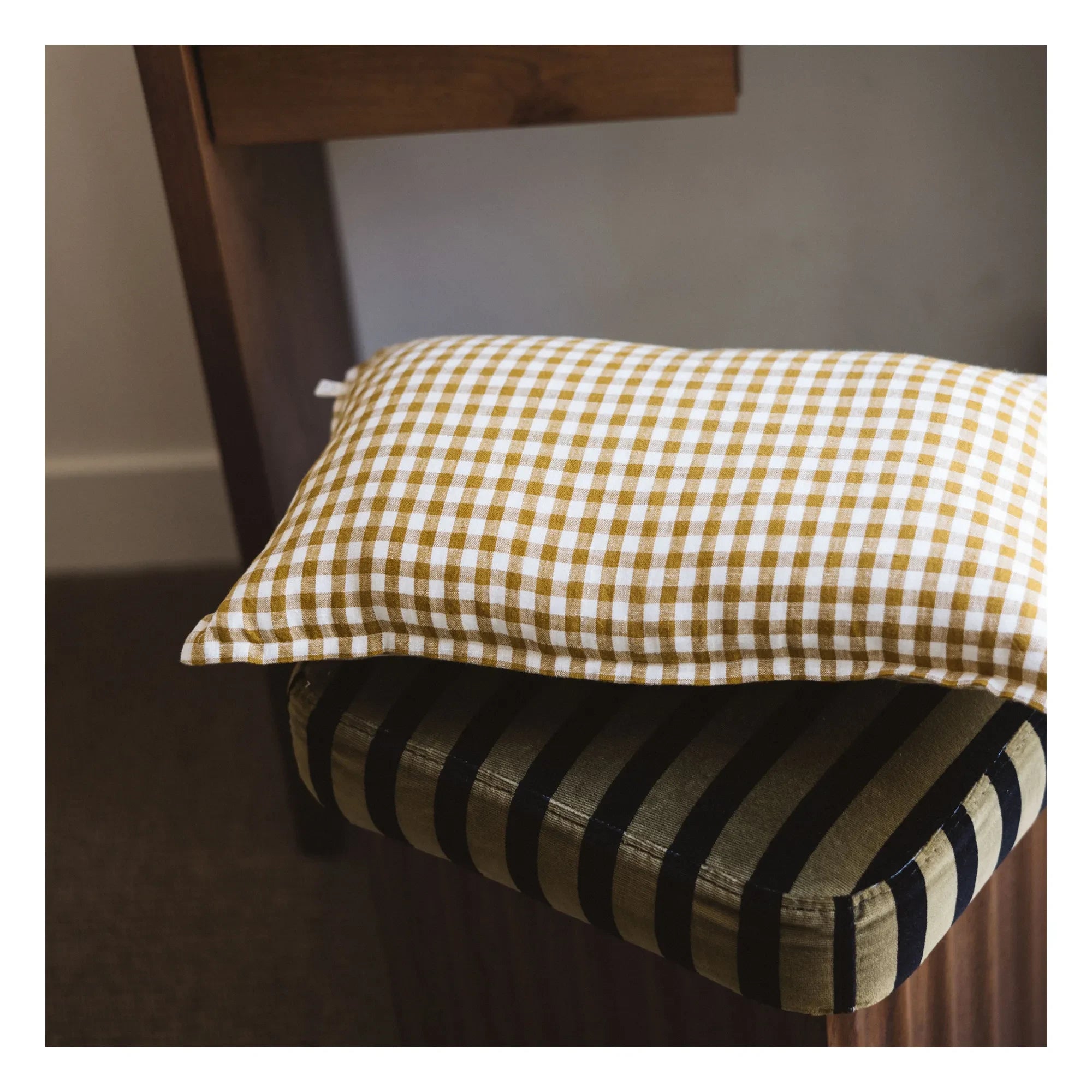 Gabrielle Paris - Gingham Washed Linen Pillowcase | Yellow Curry Color