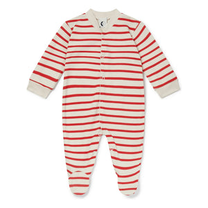 Sleepy Doe - Ayaklı organik pamuklu çizgili pijama | Kırmızı