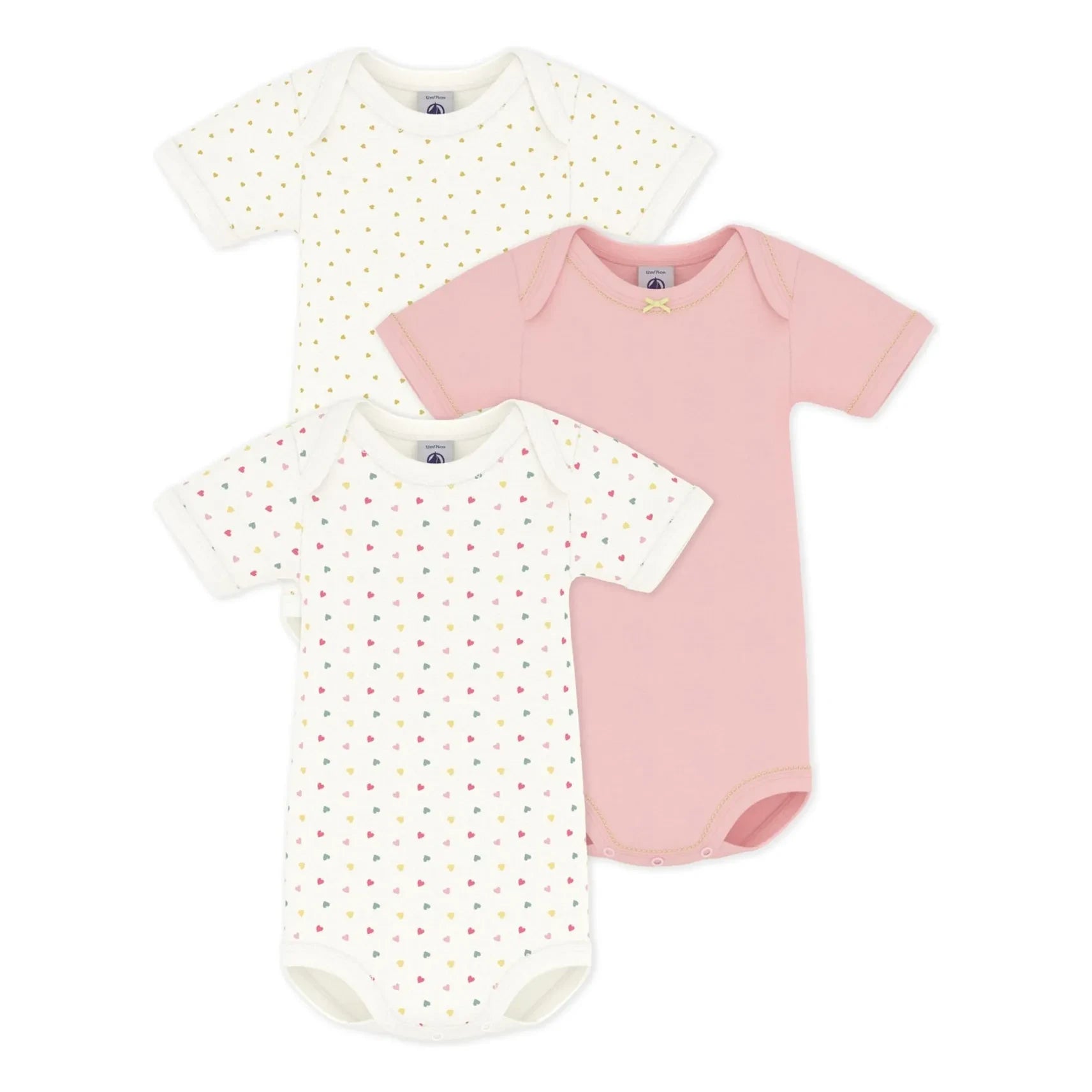Petit Bateau - 3'lü Mini Kalp Organik Pamuk Body Seti | Beyaz