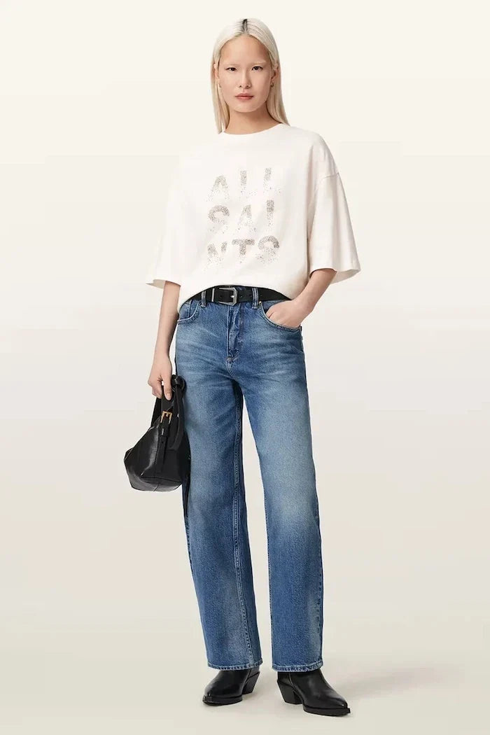 AllSaints kadın pamuklu bol kesim STACKS tişört