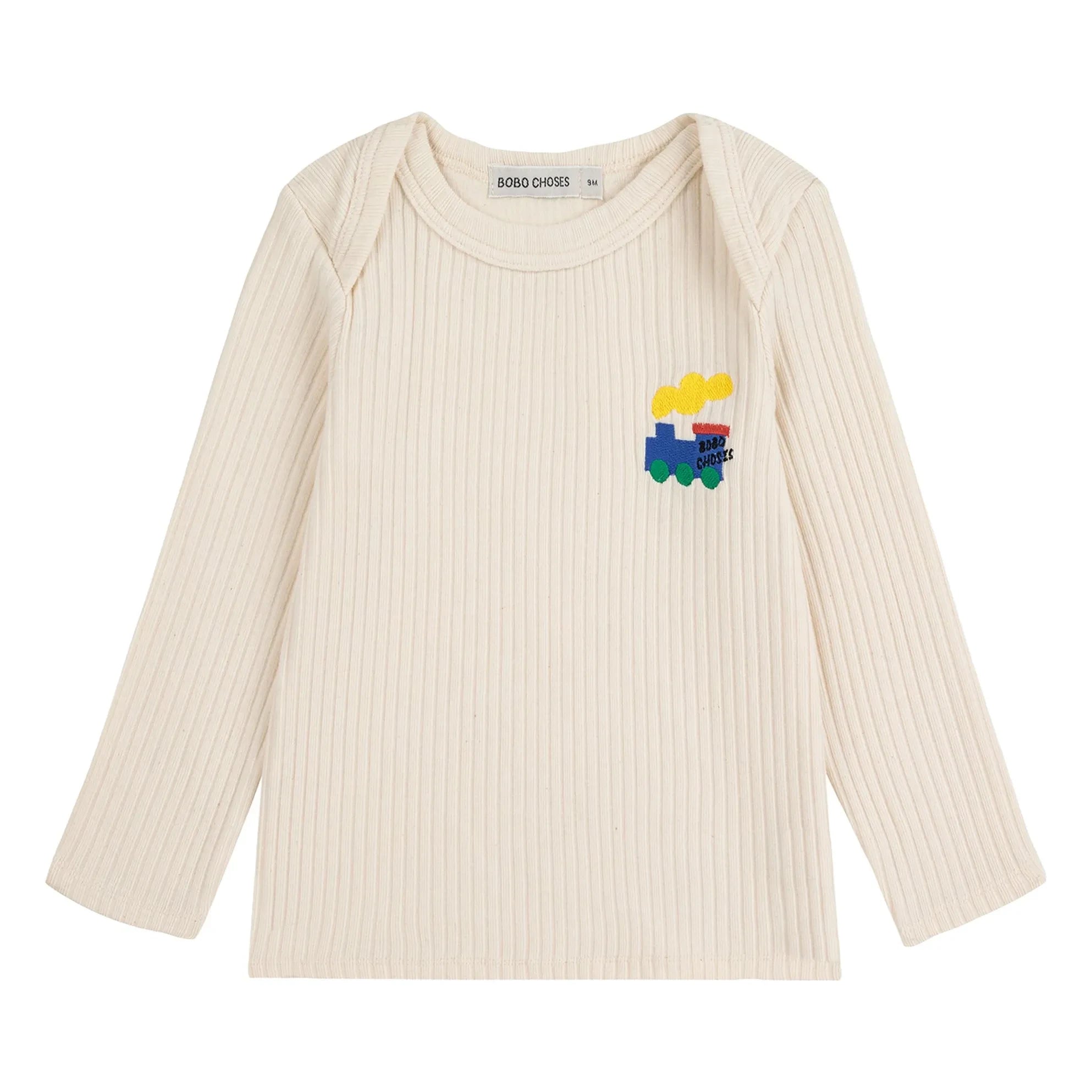 Bobo Choses - T-Shirt mit Rippenmuster und Zug aus Bio-Baumwolle | Ecru