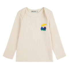 Bobo Choses - T-Shirt mit Rippenmuster und Zug aus Bio-Baumwolle | Ecru