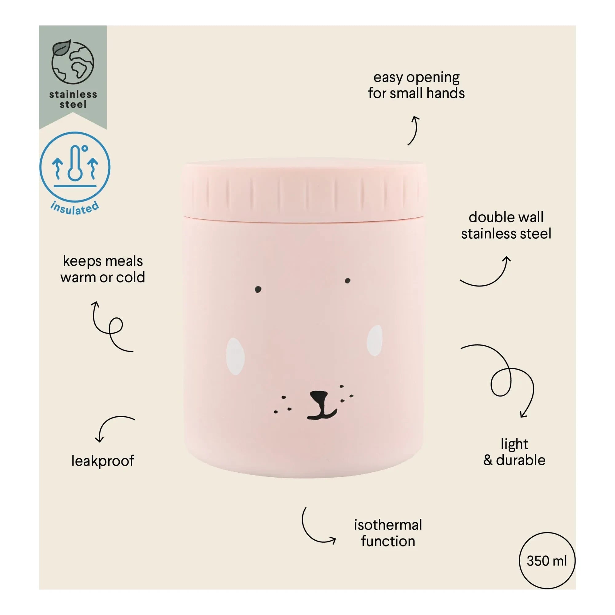 Trixie - İzotermal öğle yemeği kutusu 350 ml Mrs Rabbit | Pembe