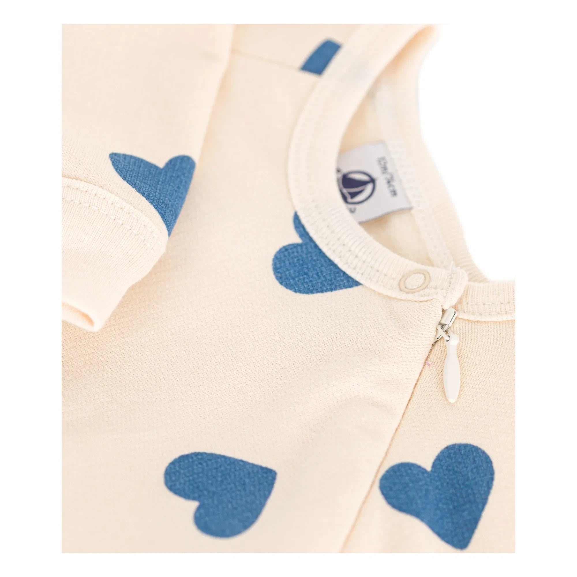 Petit Bateau - Hooded Zip Fleece Heart Pattern Pajamas | Beige