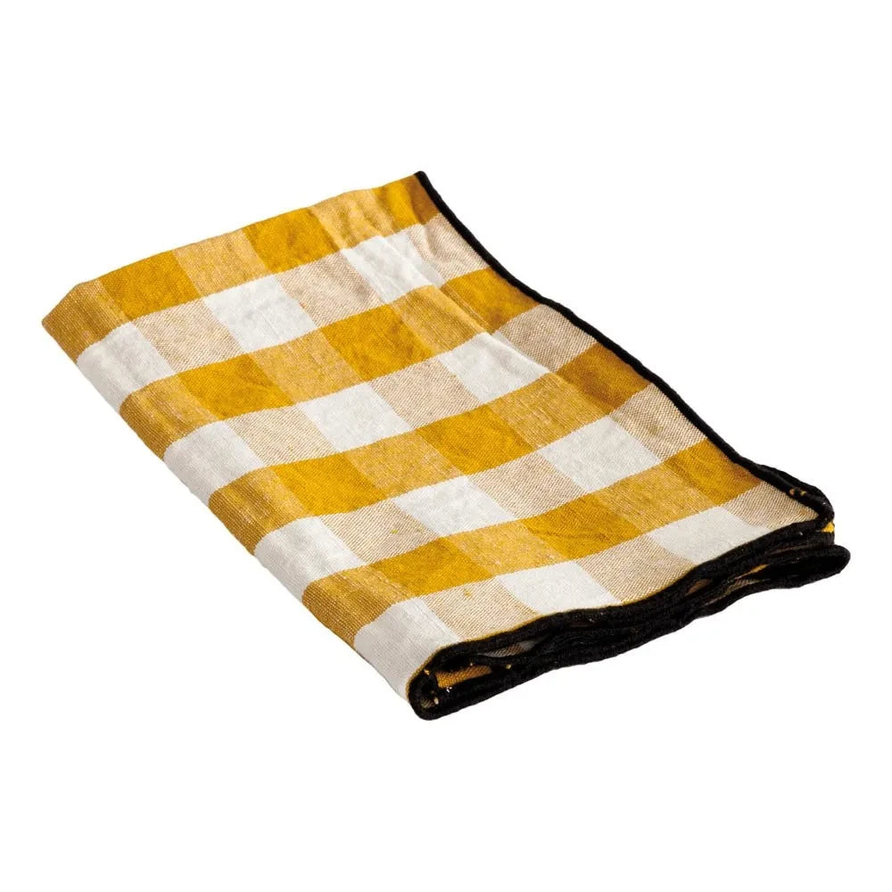 Maison de Vacances - Bourdon Siyah Fileli Vichy Mutfak Havlusu 48x75cm | Vichy Ocre