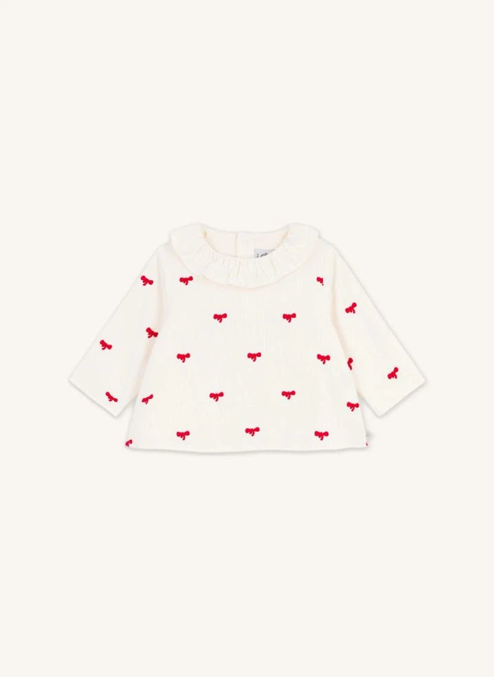 Petit Bateau - Organik Pamuklu Kadife Düğümlü Bluz | Ekru