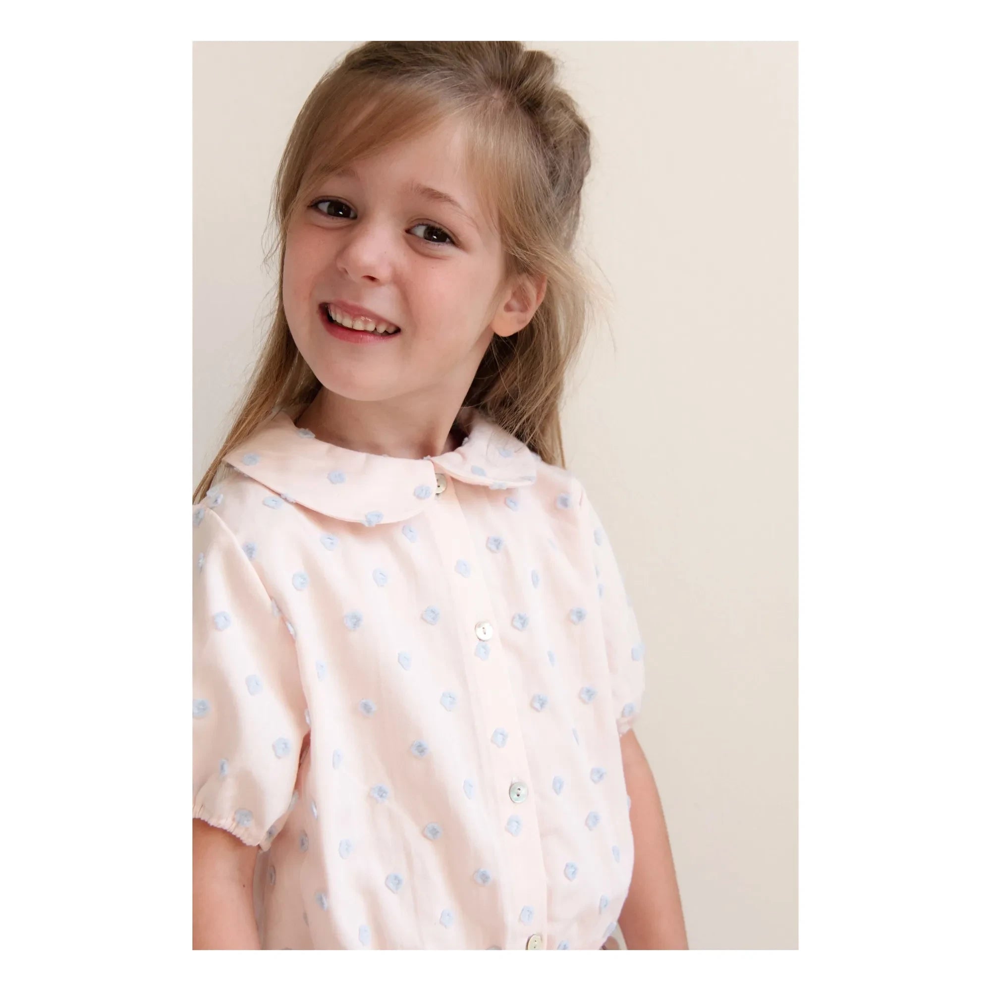 Jenest - Claudine Collar Molly Polka Dot Organic Cotton Blouse | Light Pink