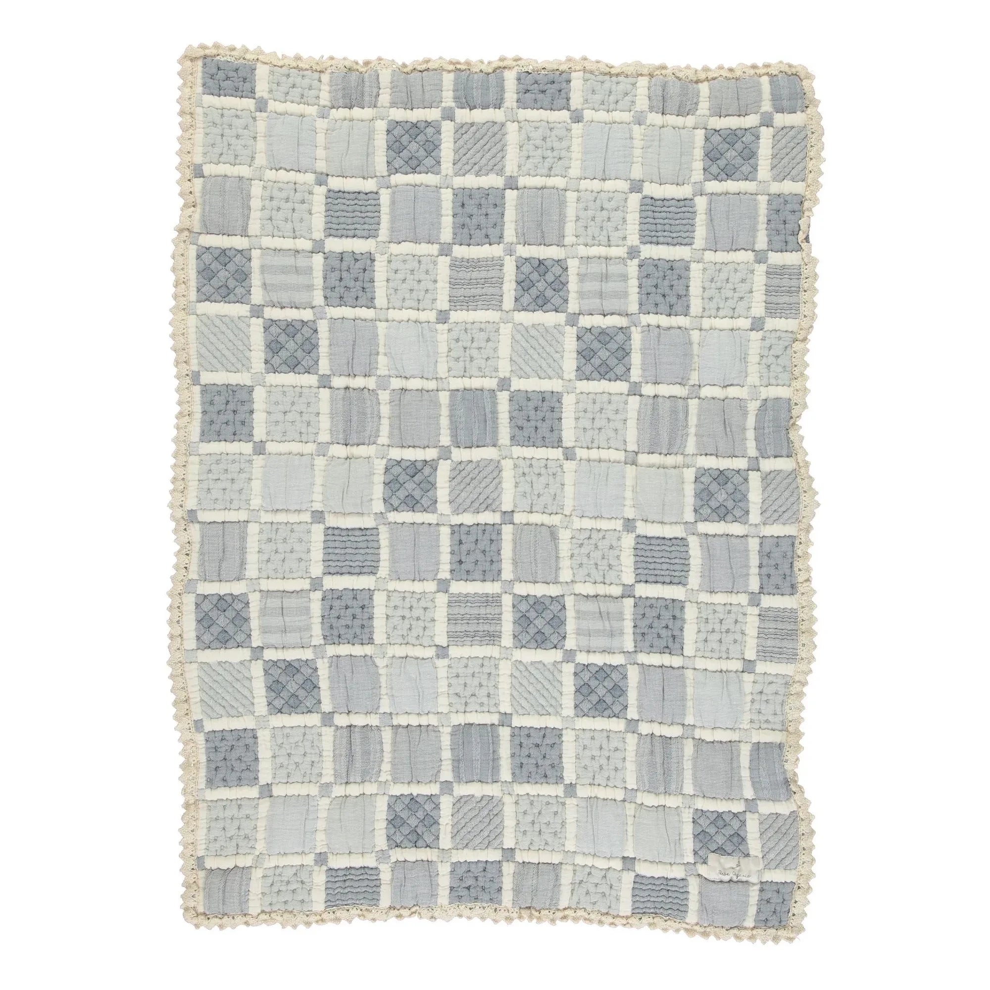 Bebe Organic - Mai Organik Pamuk Patchwork Battaniye | Mavi