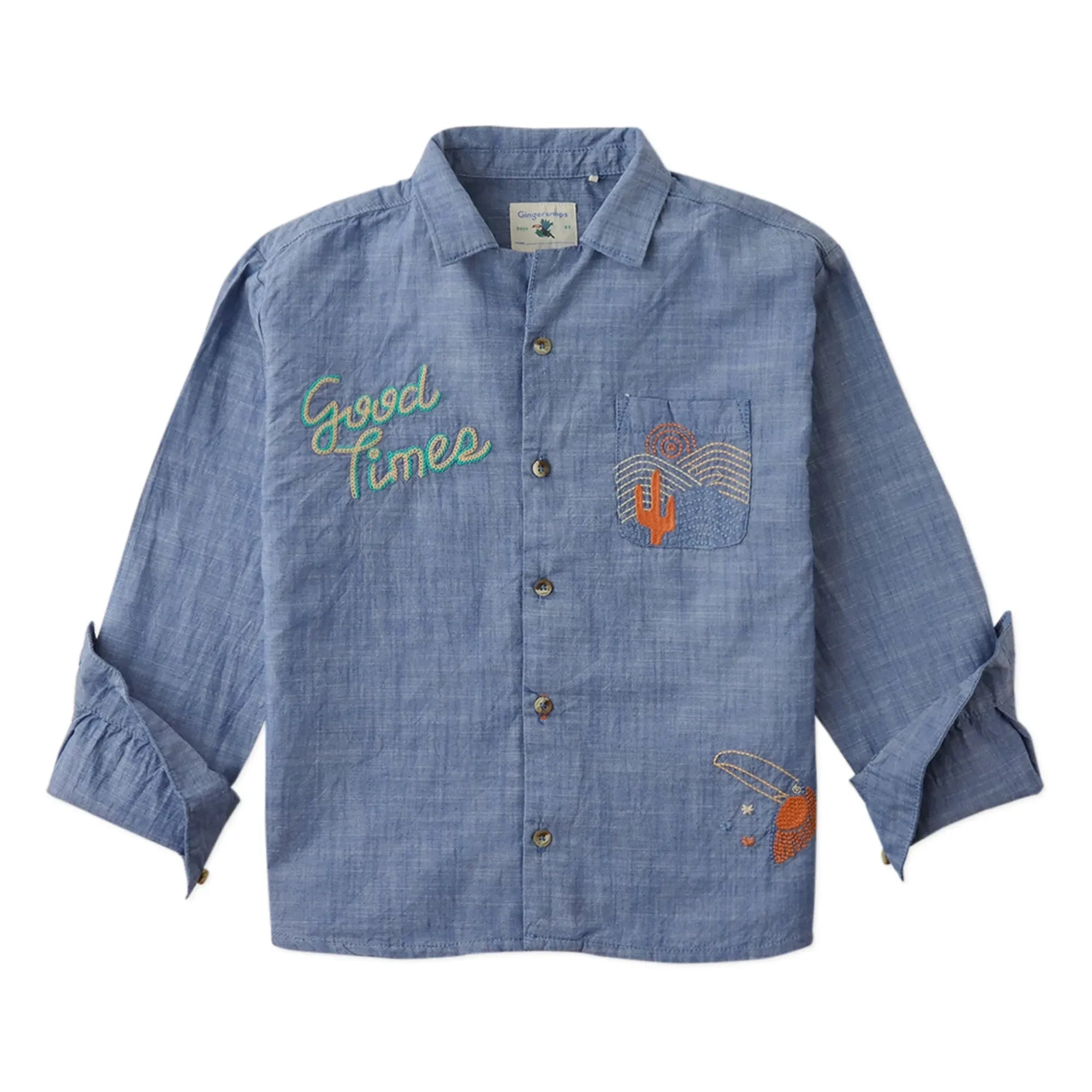 Gingersnaps - Lewis besticktes Chambray-Hemd | Blau