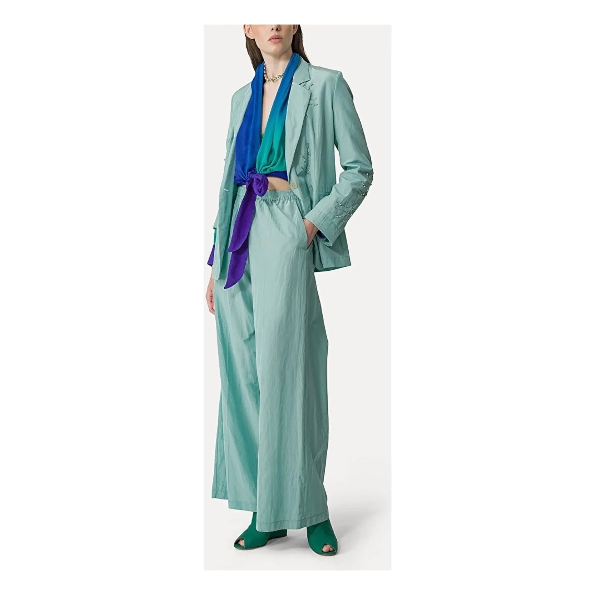 Forte Forte - Kare Kesim Taffeta İşlemeli Ceket | Aqua