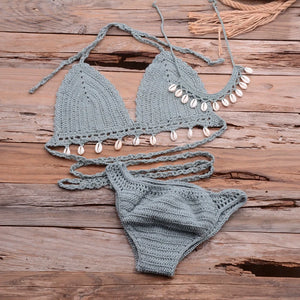 Jesminda - Örme Göl Yeşili Deniz Kabuğu Brezilya 3'lü Bikini Takımı