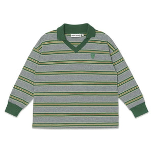 Main Story - Organik Pamuklu Çizgili Logo Polo Gömlek | Gri mavi