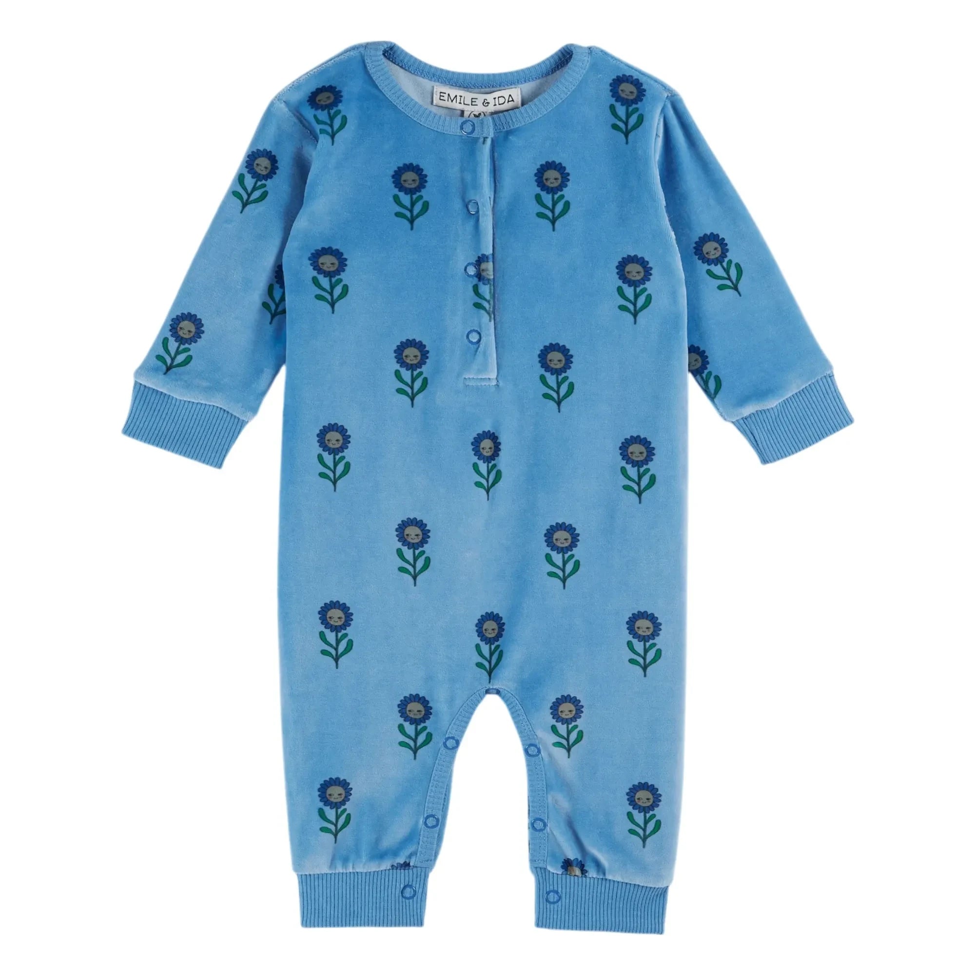 Emile et Ida – Fleece-Overall mit Blumenmuster | Blau