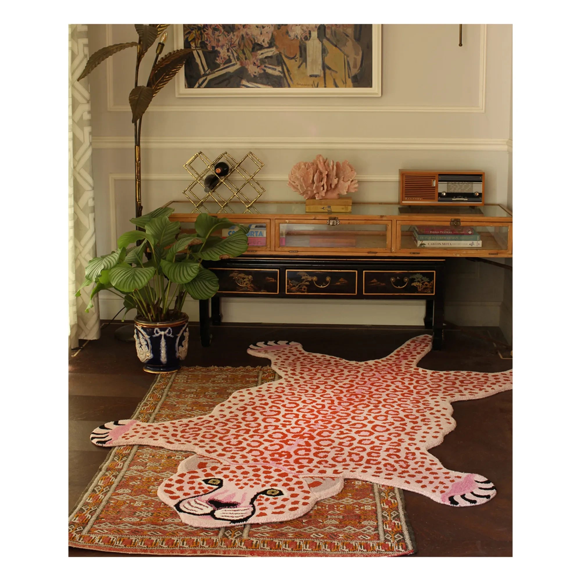 Doing Goods - Pembe Yün Leopar Desenli Halı | Pembe