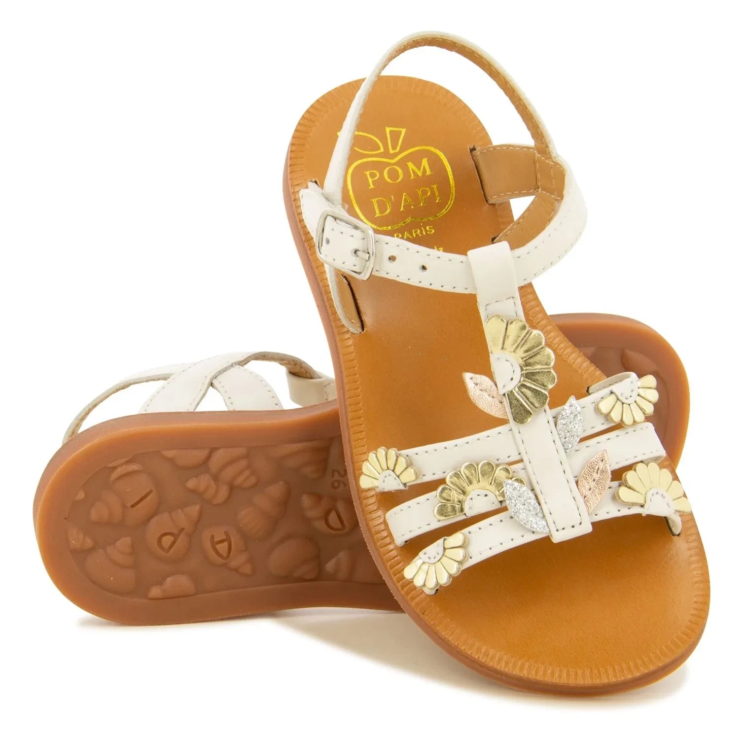 Pom d'Api - Plagette Multi Daisy Sandals | Cream