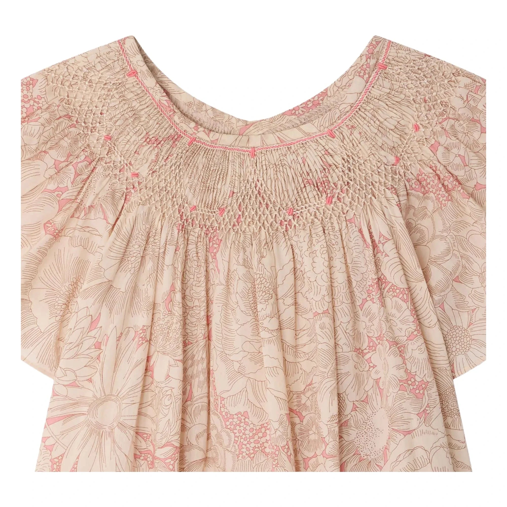 Bonpoint - Arlène Fleurie Bio-Baumwollkleid mit Raffungen | Blassrosa