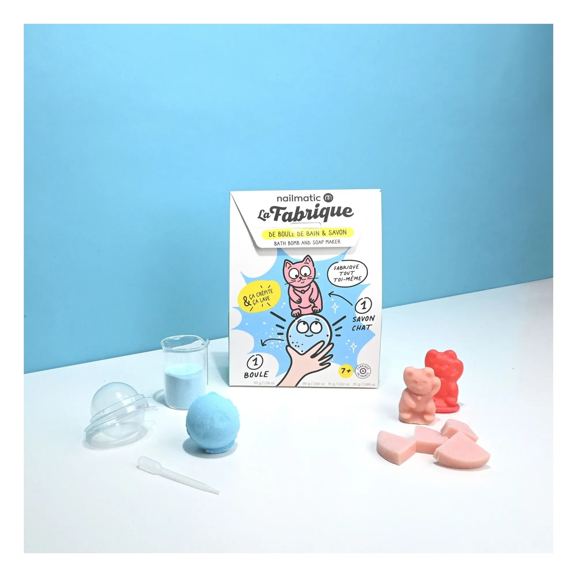 Nailmatic Kids - La Fabrique sabun ve banyo bombası seti - 1 sabun ve 1 bomba | Mavi