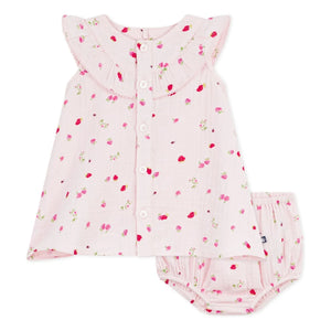 Petit Bateau – Set aus Gaze-Kleid und Bloomer aus Bio-Baumwolle | Rosa